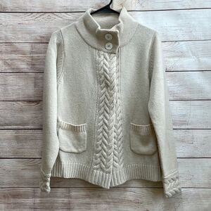 VINTAGE IRELANDSEYE WOOL CASHMERE CARDIGAN SWEATER IN CREAM